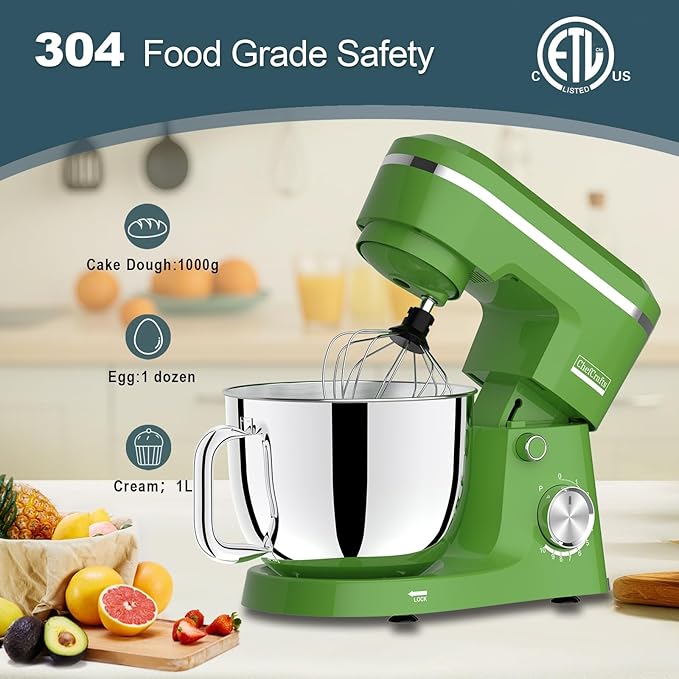 Household Stand Mixer with 6.5 Quart Bowl, Electric Food Mixer 10+p Speeds 660W, Kitchen Tilt-Head Bread Dough and Cake Mixers with Dough Hook, Whisk, Beater, Splash Guard