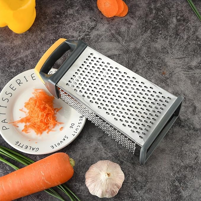 Cheese Grater, 4 Sides Handheld Box Grater, Manual Ergonomic Kitchen Food Shredder, Multi-Function Vegetable Slicer for Carrot, Veggie, Potato(COLOR:silver)
