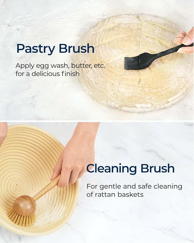Banneton Bread Proofing Baskets Set of 2, 10" Round & 11" Oval Sourdough Proofing Baskets with Sourdough Bread Baking Supplies, Complete Bread Making Kit (Plastic)