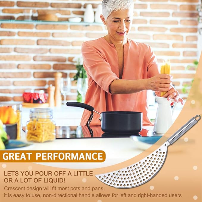 3pcs Stainless Steel Pot Strainer, Crescent Pasta Strainer Fits up to 9" Pots for Noodles, Fruit, Veggies