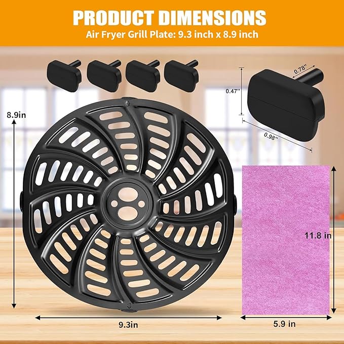 GCQ Air Fryer Grill Pan for Gourmia GAF698 GAF686 Air Fryer, Oval Nonstick 9.3''×8.9'' Air Fryer Replacement Parts Rack Tray Basket Accessories Grill Plate Crisper Plate with Rubber Bumpers