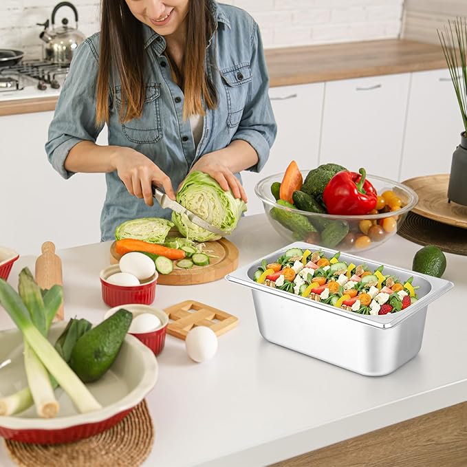 wutfuooo 4 Pack Hotel Pans, 1/4 Size 4" Deep Stainless Steel Steam Table Serving Pan, Buffet Dinner Catering Food Pans, Warmer Breading Tray Batter Pan for Restaurant Salad Bar Party Supplies