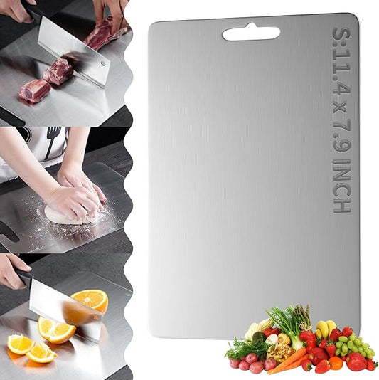 Cutting Board Double Sided for Kitchen, Food-Grade 304 Stainless Steel Chopping Pad Suitable for Meat Fruit Vegetables (Small (11.4 x 7.9 inch))