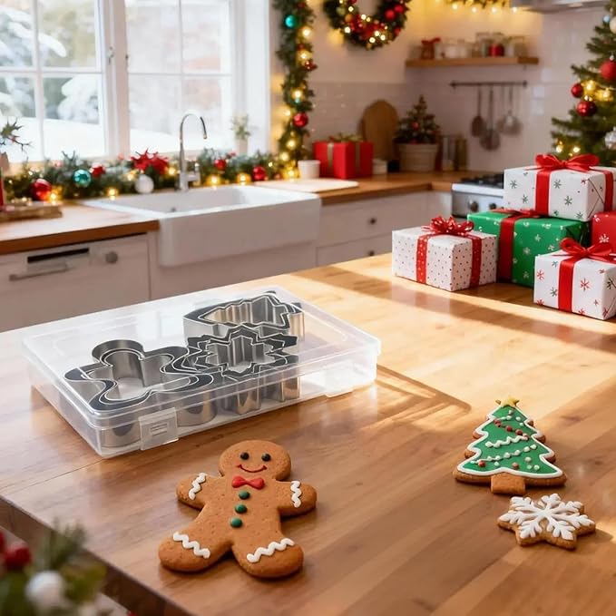 Metal Christmas Tree, Gingerbread Man, Snowflake Cookie Cutters Christmas Shapes Large Medium Small Size, Thickened Biscuit Cutter Molds Set for Winter Holiday Baking