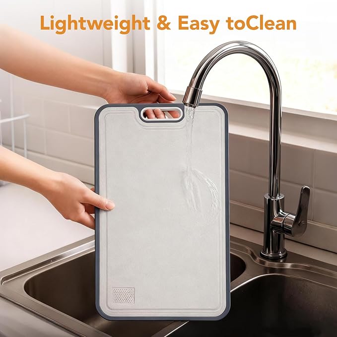 Titanium Cutting Board for Kitchen, 2-in-1 Double-Sided with Food Grade Pure Titanium & Wheat Straw PP, Easy to Clean, Large Size 16” x 11”