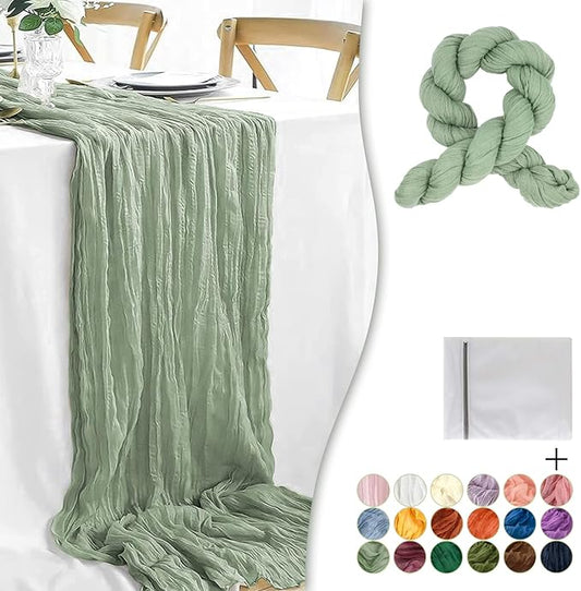 Sage Green Cheesecloth Table Runner 1 Pack 35" Boho Gauze Table Runner 120 inches Long Runner Rustic Sheer Fabric Bulk for Baby Shower Wedding Bridal Birthday Party Table Decorations
