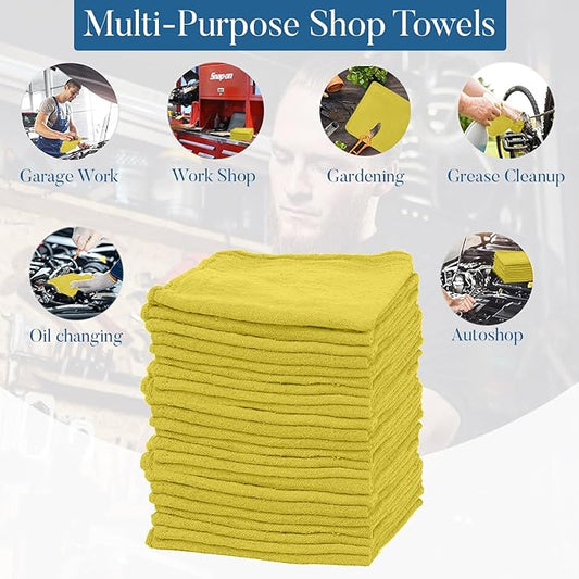 DAN RIVER Shop Towels, 50 Pack Commercial Use Yellow Terry Cloth Rags for Cleaning Cars & Household Surfaces – Well Absorbent, Reusable Cleaning Rags & Wash Clothes – Washable Towels