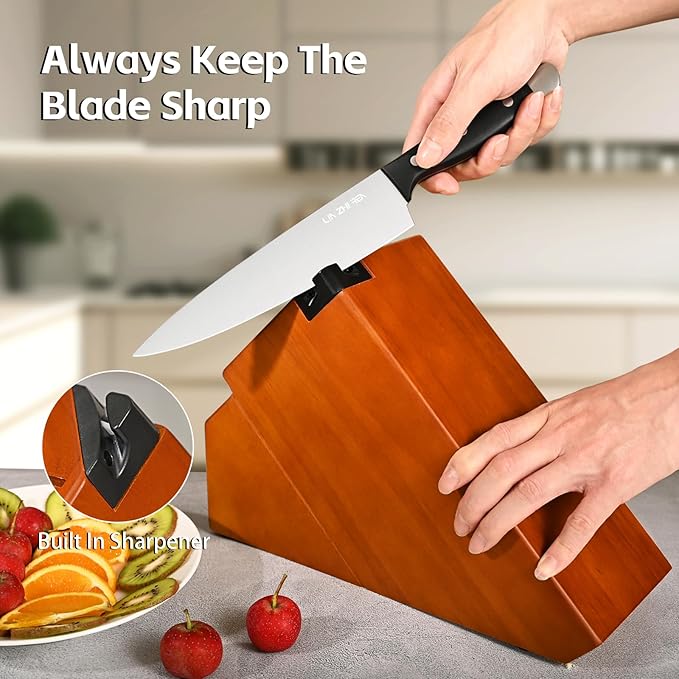 Knife Sets for Kitchen with Block, 22 Pieces Kitchen Knives with Built-in Sharpener with Cutting Board and Apron, Non-Slip Handles, Dishwasher Safe