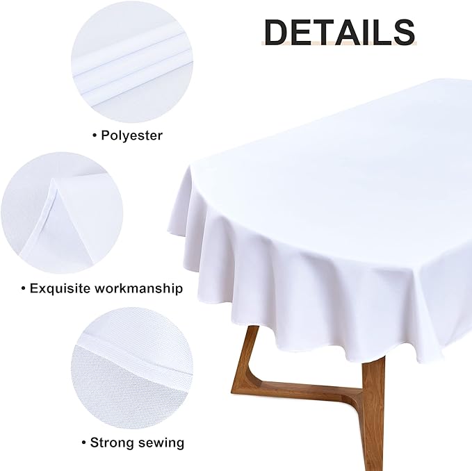 Wolkemer Oval Tablecloth 60 x 84 Inch Washable Fabric Table Cloth Solid White Table Cover for Dining Wedding Party Banquet Tabletop Decoration