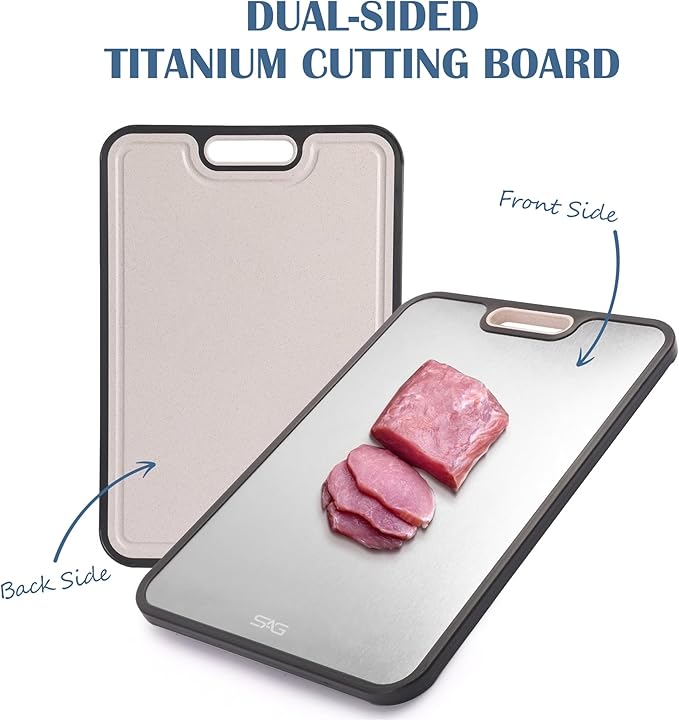 SAG’s Store Titanium Cutting Board for Kitchen, 16"x11" Double-Sided Metal Chopping Board, Durable & Easy to Clean, Reusable Lightweight Design with Juice Groove and Garlic Grinding Area
