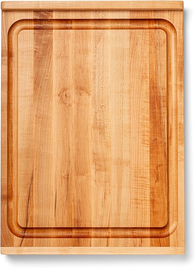 John Boos Countertop Series Rectangular Wooden Maple Cutting Board 23.75”x17.25” – 1.25” Thick, 18-lb Reversible Butcher Block with Juice Groove, Counter Lip & Edge-Grain – Made in the USA