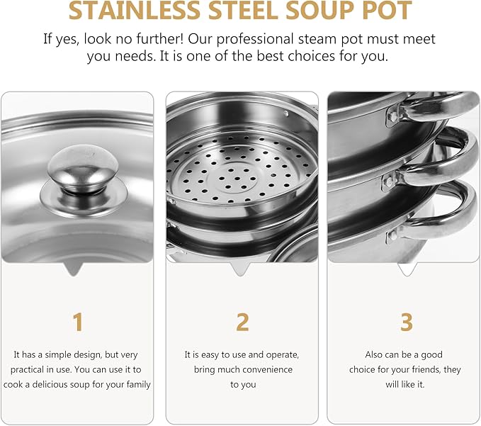 Luxshiny 5 Layer Stainless Steel Steamer Pot 12.20In Multifunctional Stockpot for Cooking Soup Dumplings Vegetables Home Kitchen