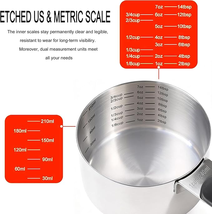 1 Cup(240ml) Stainless Steel Measuring Cup with Magnetic Handle and Inner Measuring Marks-1 PCS