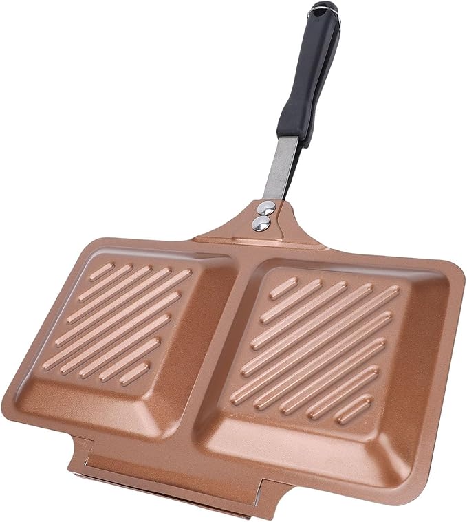 GLOGLOW Grilled Maker, Iron Stovetop Panini Press for Quick Breakfasts and Camping, Easy NonStick Design (Gold)