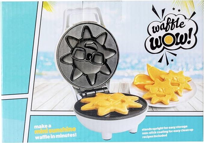 Rise & Shine Mini Sun Waffle Maker- Easter Basket Stuffer Gift, Personal-Sized 4" Sunshine Smile Individual Waffles for Kids Adults- NonStick Electric Iron- Breakfast Pan Cake, Morning Brunch Fun