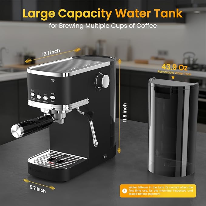 Espresso Machine 20 Bar Temperature Time LED Display Espresso Maker with Adjustable Extraction Temperature Stainless Steel Coffee Machine with Powerful Steam Wand for Cappuccino Latte for Black