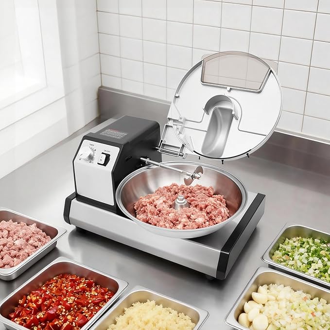 5L/5.28QT Multifunction Meat Bowl Cutter, 250W Commercial Food Processor Heavy Duty Buffalo Chopper, Electric Meat Vegetable Grinders for Home Use,0-15 Mins Timer,Output 100 lbs/H,Spare Blade & Gloves
