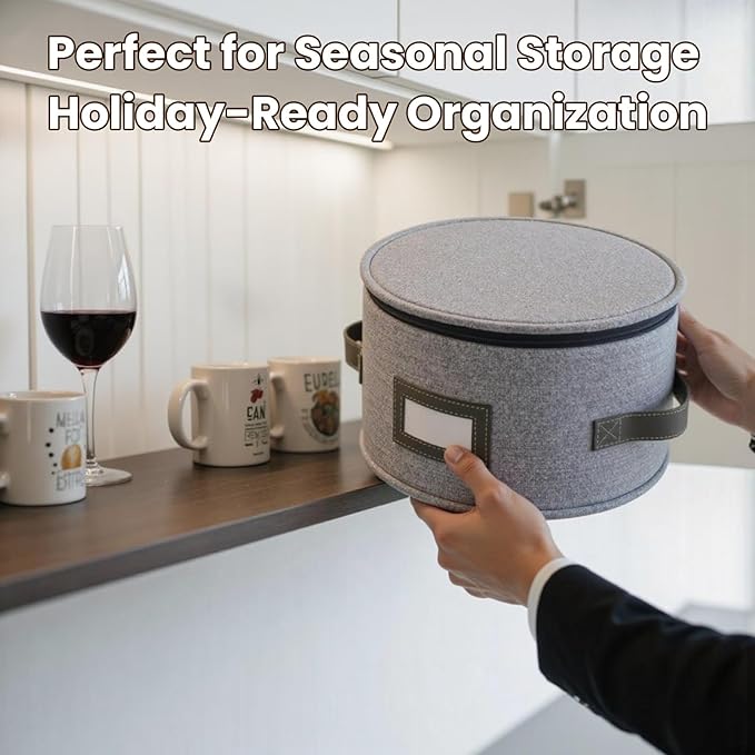HOMELUX THEORY Platter Storage, Light Gray Hard Shell China Storage Containers With 5 FeltPads, Kitchen Storage Bins With Lids, Heavy Duty Moving Box for Packing Dishes, Dinner Plate,& Dinnerware
