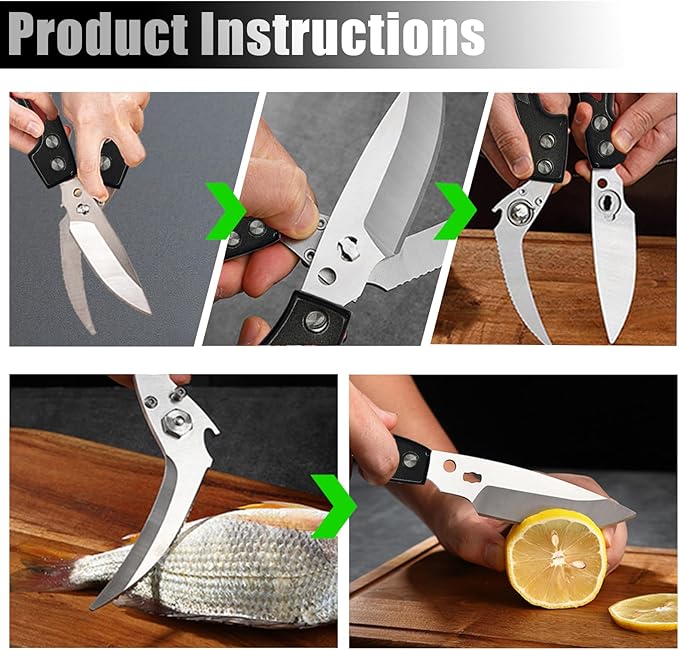Professional Heavy Duty Kitchen Shears for Food – All in one Stainless Steel Chicken Shears Cut Bones, Meat, Fish Scales, Bottle Opener, Dishwasher Safe, Gift for Christmas Thanksgiving，Black Red