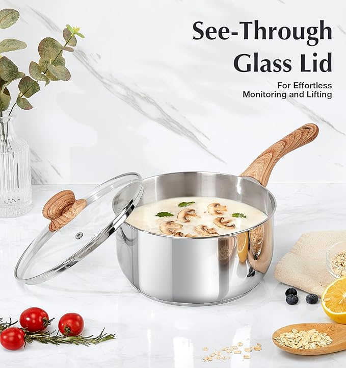 KOCH SYSTEME CS Stainless Steel Saucepan Set, 6 Piece Stainless Steel Pot 1QT & 2QT & 3QT with Heat-resistant Bakelite Handle, Tri-ply Base Pots, Sauce Pan Induction Ready, Pot Set 6PCS