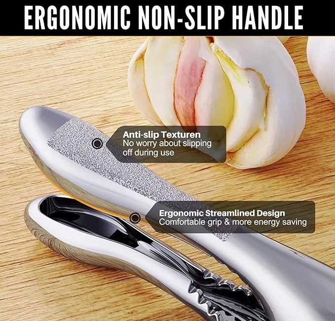 Premium 3-in1Heavy Duty Garlic Press –Stainless Steel Garlic Crusher & Ginger Mincer with Cleaning Tool | Rust-Proof, Easy-Squeeze Ergonomic Handles, Dishwasher Safe, Professional Kitchen Tool
