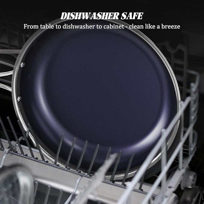 WhatsClad 10" Hybrid Ceramic Nonstick Frying Pan, 3-Ply Stainless Steel Skillet, 2-Layer Coating, PFAS & PTFE Free, 9H Hardness & Corrosion Resistance, Dishwasher Safe, Induction Compatible-Blue