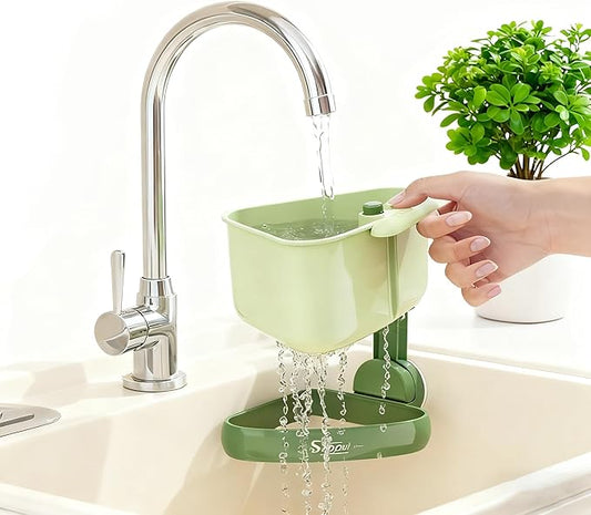 Suction Cup Sink Corner Rack,Sponge Storage Rack,Automatic Dumping Sink Strainer Basket,Suction Cup Basket,Food Drainer,Suitable for Kitchen Sinks, Dining Tables, and Kitchen,Islands,Bathroom (Green)
