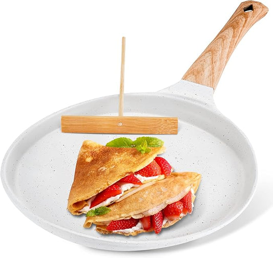AOSION Nonstick Crepe Pan 9.5 Inch,Cermaic Crepe Pan,Dosa Tawa Pan,Ceramic Coated PFOA-Free, Ergonomic Handle, With Pancake Tools, Forged Aluminum Induction Safe