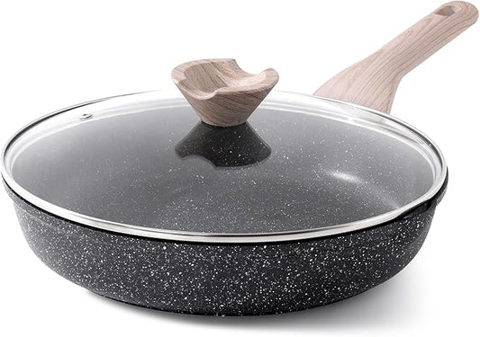 Kordisen Frying Pans Nonstick with Lid, 11 Inch Skillet with Lid, Induction Cooking Pan, Stay-Cool Handle, Compatible with All Stovetops, PFOA Free