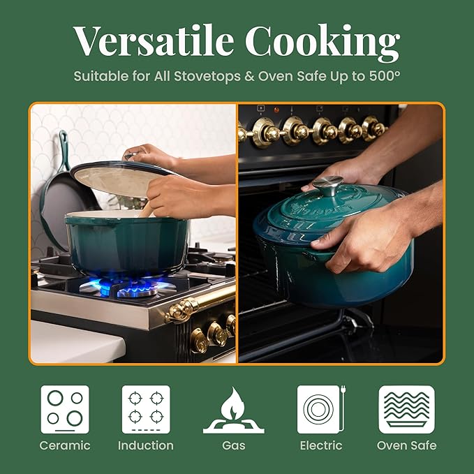 Larder & Vine Enameled Cast Iron 5.7qt Dutch Oven Pot with Lid | Bread Baking | Compatible on All Cooktops & Oven Safe to 500° F | Great for Sourdough Bread | Bondi