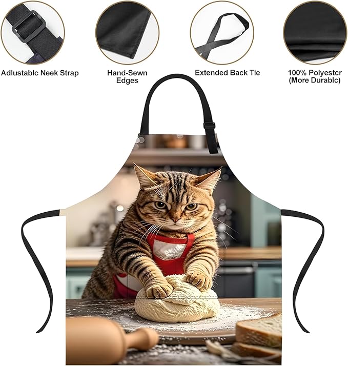 Funny Cat Apron with 2 Pockets Waterproof for Men Women Kitchen Garden Decor