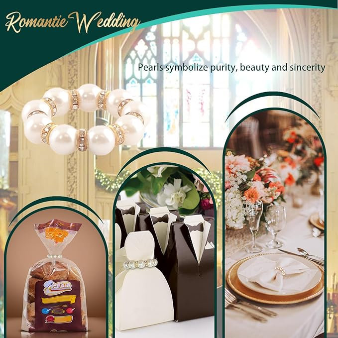 100Pcs Gold Disposable Napkin Rings Imitation Pearl Ring Napkin Holder Delicate White&Gold Beaded Serviette Buckles for Wedding Party Dinner Table Decor and Daily Use