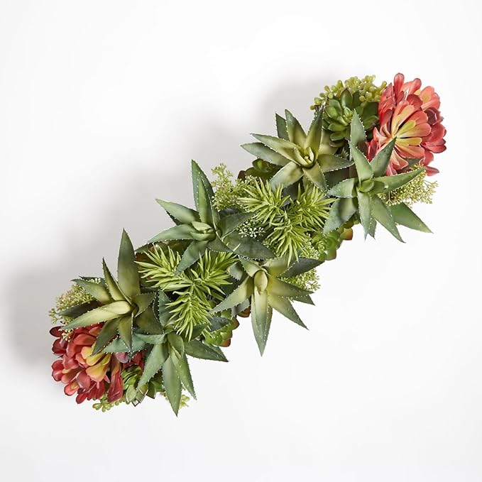 CG Hunter Oblong Faux Succulent Arrangement, Premium Artificial Indoor Plant Enhances Interior Design, Display on any Surface in Your Home Adding an Inviting Touch of Nature, Grey Planter Pot Included