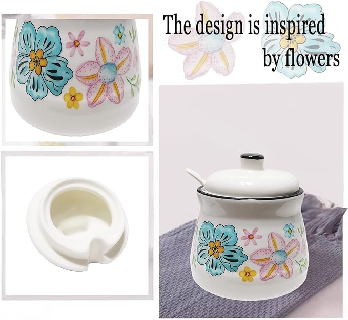 Ceramic Sugar Bowl with Lid and Spoon Sugar Container Sugar Holder for Coffee Bar,Home and Kitchen 12oz