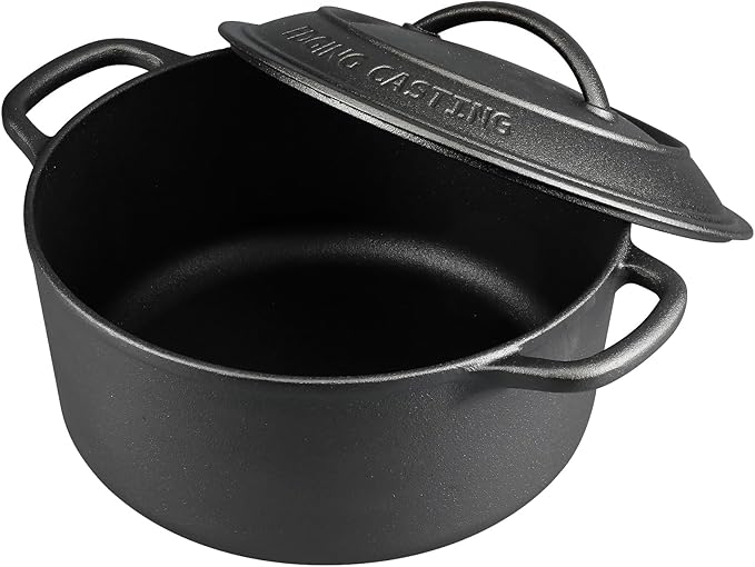 EDGING CASTING Pre-Seasoned Cast Iron Dutch Oven Pot with Lid Dual Handle, Sourdough Bread Baking Pots， Round 5 Quart, Black