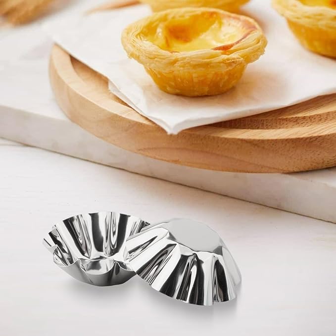 6Pcs Stainless Steel Nonstick Tart Pan for Fruit Tart, Egg Tart, and Cupcake, Easy to Clean and Remove, DIY Baking Accessories