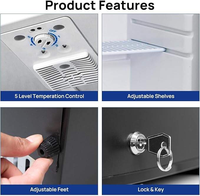 Smad Locking Mini Fridge 2.1 Cu Ft, Mini Fridge with Lock, 12V RV Refrigerator 2 Ways 12V DC/110V AC Semi Truck Refrigerator for RV, Truck, Office, Reversible Door, Black