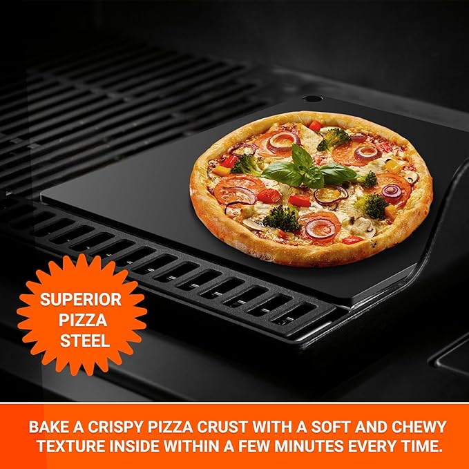 Onlyfire Pizza Steel Sheet for Oven BBQ and Grill - 16 x 14 inch Non-Stick Metal Baking Sheet with High Performance Conductive Grilling Surface for Pizza Bread