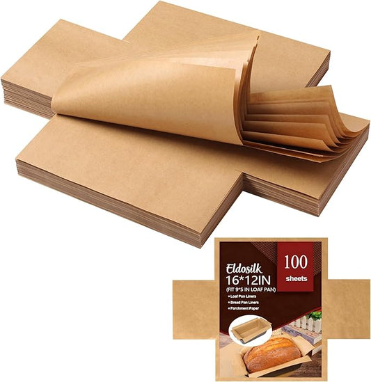 100 Pcs Unbleached Parchment Paper Loaf Pan Liner - Precut 9''x5'' Non-Stick, Fits 8.5''x4.5''/10''x5'' Loaf Pans, Heat-Resistant 430°F BPA-Free Food-Safe for Bread Baking (No Trimming)