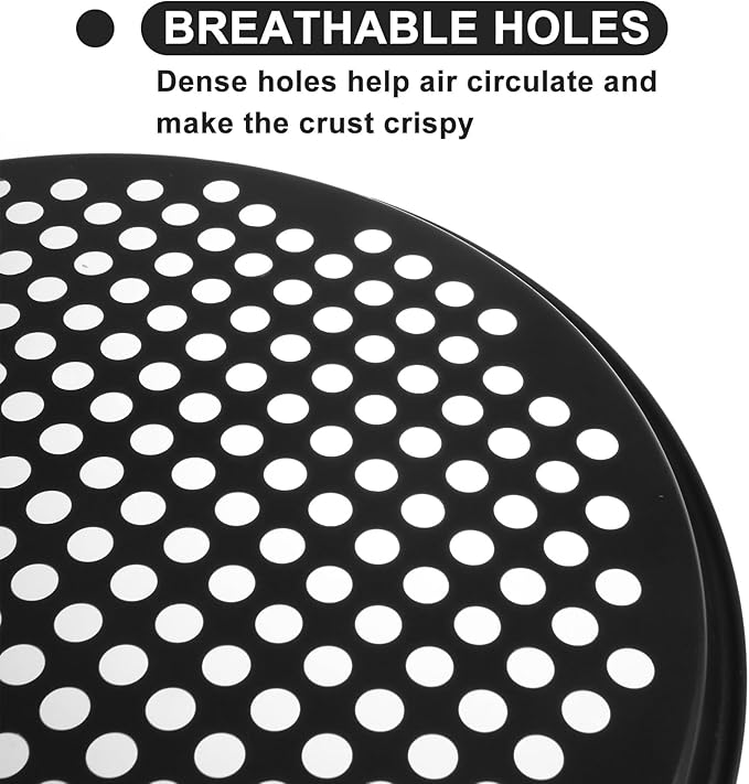 AKOLAFE 6 Pack 12 Inch Pizza Pan for Oven Round Pizza Pan with Holes Large Pizza Tray Set Carbon Steel Non Stick Pizza Plates Perforated Pizza Baking Sheet Personal Metal Platter for Grilling, Cooking