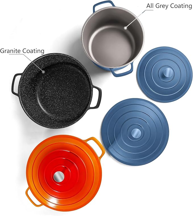 INSETFY Large Dutch Oven Pot with Lid-7.5QT Cast Aluminum Oven Pot with Two Handles Lightweight for Bread Baking Braising and Roasting(Blue)