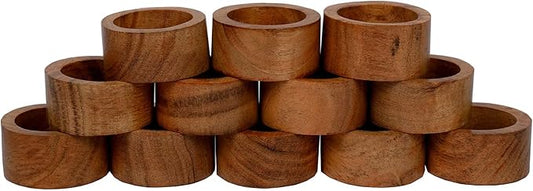 SAMHITA Handmade Acacia Wood Napkin Ring Set of 12 for Dining, Anniversary, Birthday, Christmas | Napkin Ring for Home and Kitchen Décor