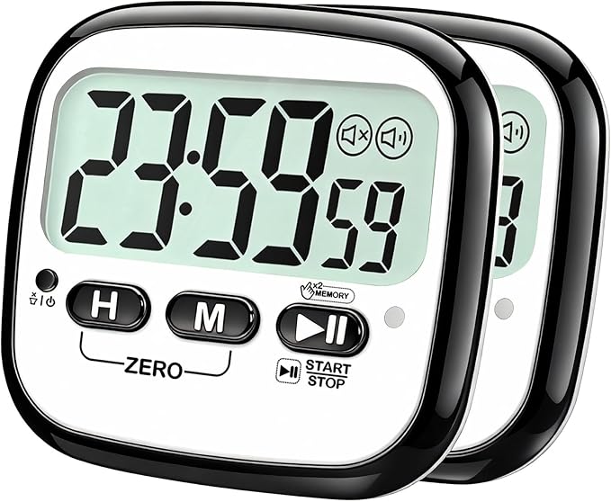 2-Pack Magnetic Kitchen Timers for Cooking, Digital Stop Watch Countdown Timer for Kids, Teachers, Classroom, Office, Exercise - Battery Included