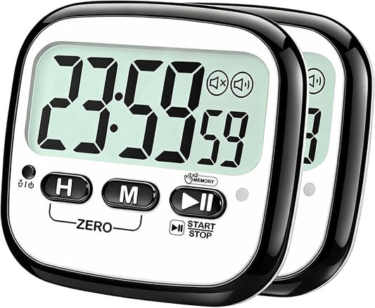 2-Pack Magnetic Kitchen Timers for Cooking, Digital Stop Watch Countdown Timer for Kids, Teachers, Classroom, Office, Exercise - Battery Included