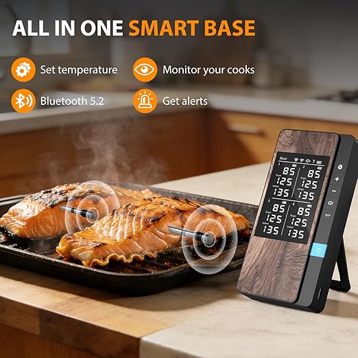 AI Smart Wireless Meat Thermometer, 10X Enhanced Signal and Stability, with 2 Probes High-Accuracy Sensors, Standalone Display Base, Instant Read LCD & App Control for Kitchen,BBQ,Oven,Grill
