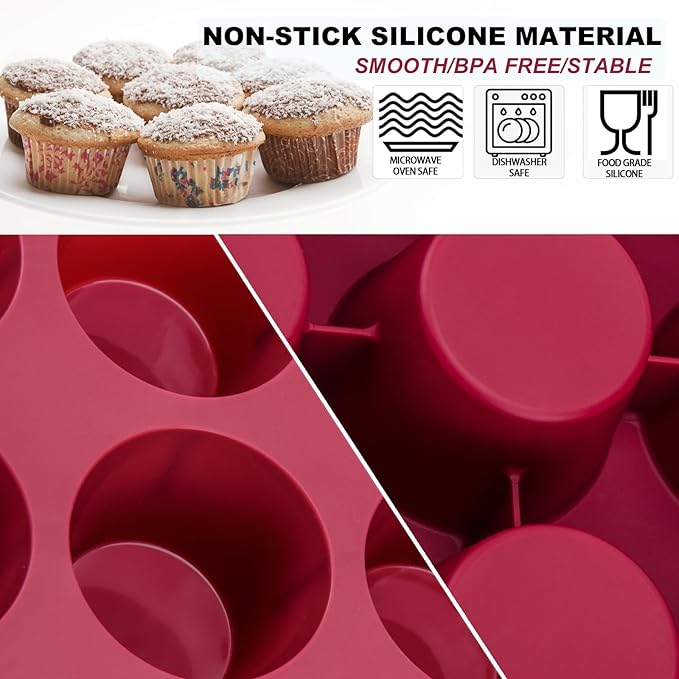 Nalchios Silicone Muffin Pan 1 Pack, 6-Cavity Chocolate Molds Silicone, Nonstick BPA Free Silicone Baking Molds, Dishwasher & Microwave Safe Muffin Tin, Easy To Use and Clean Candy Molds