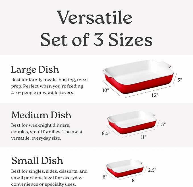 Stoneware Casserole Dish Bakeware Set of 3 | Rectangular Dinnerware Set with Handles [Reactive Blue]