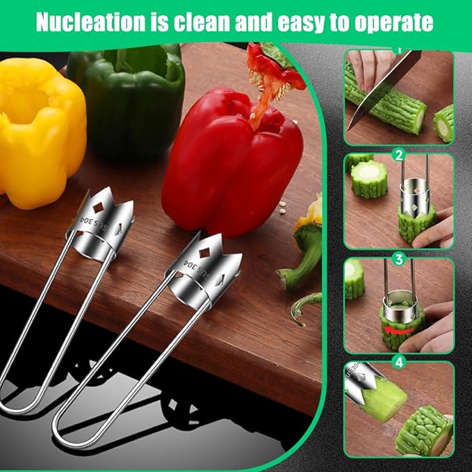 Multifunctional Fruit And Vegetable Core Remover,Red Bell Pepper Seed Corer Universal Stainless Steel Fruit Core Remover,Bell Pepper Corer Cutter Tool for Kitchen Gadget (2, Silver)