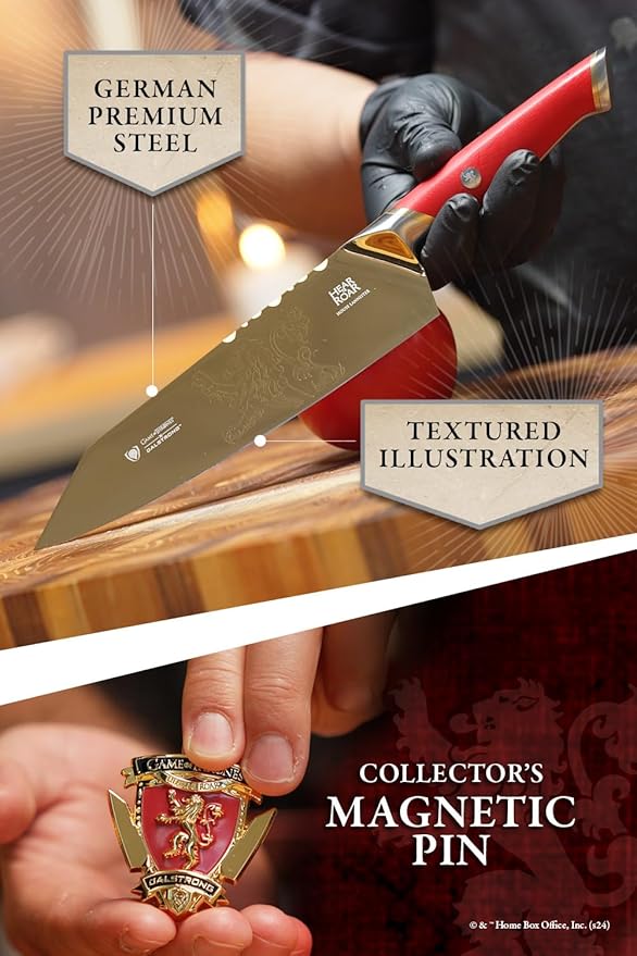 Dalstrong 8 inch Chef Knife- Game of Thrones™ Knife - House Lannister™ Edition - German Premium Steel Full Tang - Professional G10 Handle - Collection Item Toughbuilt Utility Knife- Leather Sheath