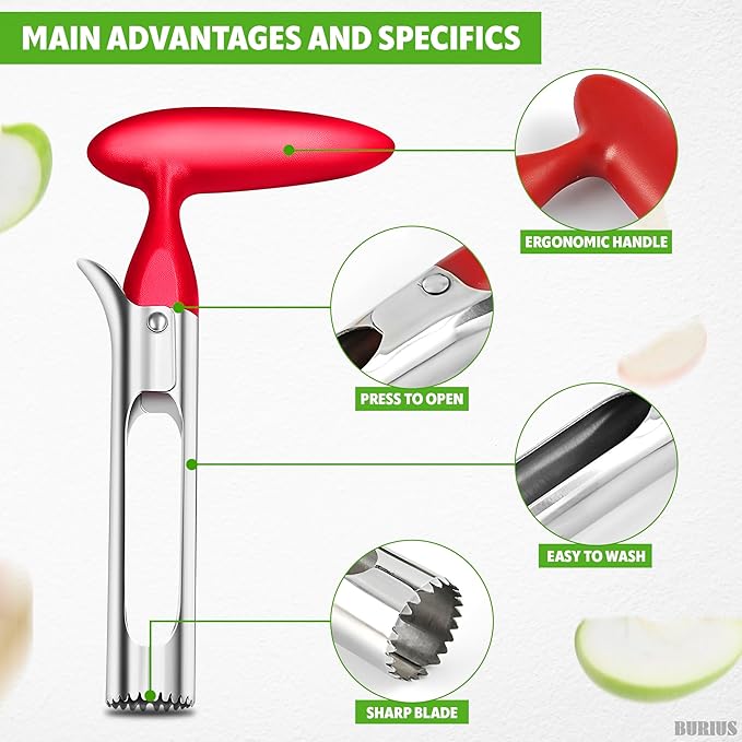 Apple Corer Tool – Apple Core Remover with Ergonomic Plastic Red Handle, Durable Food-Safe Stainless Steel, 7.3" Easy to Use and Clean, Festive Kitchen Helper for easy Easter Desserts & Home Baking